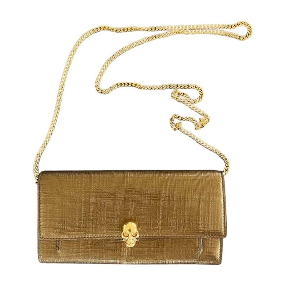 ALEXANDER MCQUEEN GOLD CALF LEATHER SKULL WOC - Picture 1 of 6
